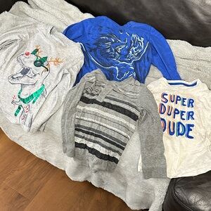 Cat & Jack Kids' Graphic and Striped Long Sleeve Tees - Blue, Gray, and White